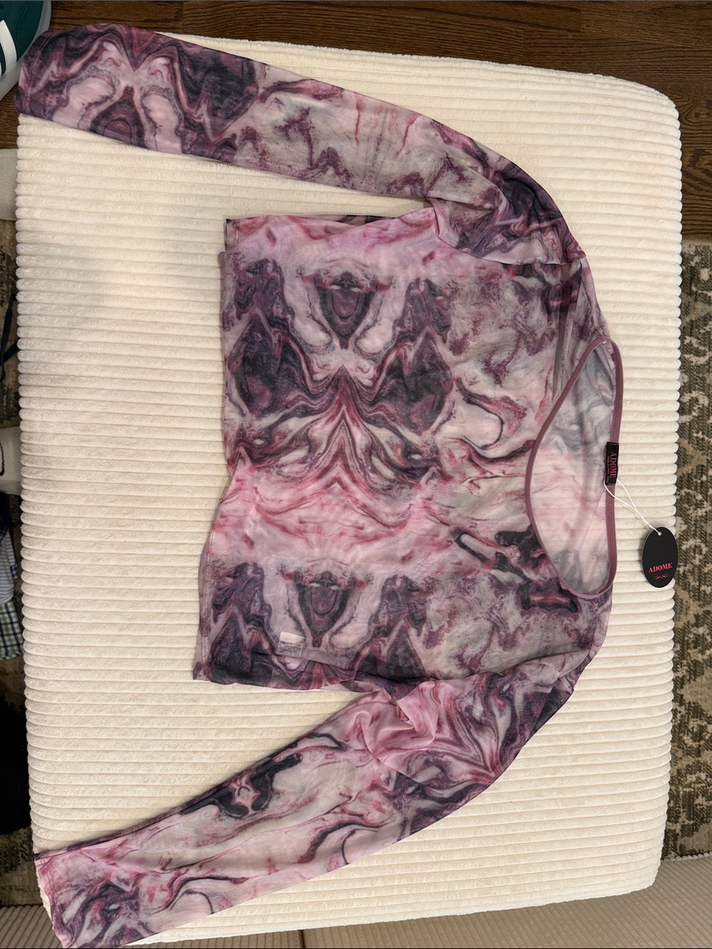 NWT Adome Marble Mesh Long Sleeve Top